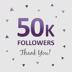 illustration for 50k followers on social media. commemorative and thank you text. 50k followers design. vector art for social networks. number of follower