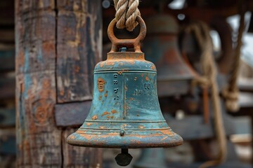 The Old Rusty Oxidized Bell: A Mysterious Story of the Past - obrazy, fototapety, plakaty