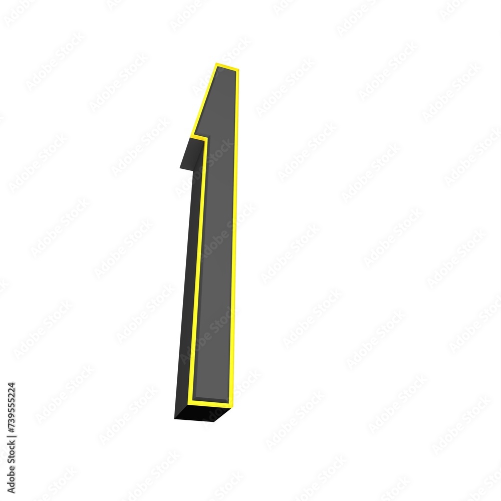 Poster gray yellow 3d number 1 on a white background. 3d rendering image.