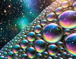 oil colorful bubbles in the water on black background