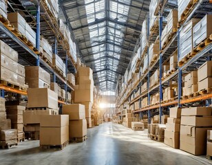 Warehouse with a multitude of boxes and packages for delivery of online shopping customers