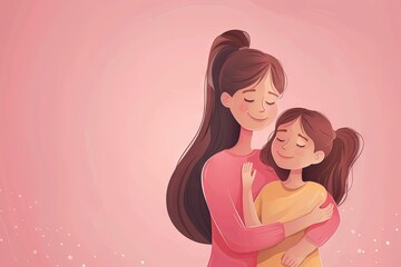Tender Mother-Daughter Embrace Against Pink Background