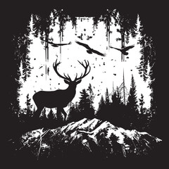 Grunge-Style Wild Elk - Deer Vector Illustration