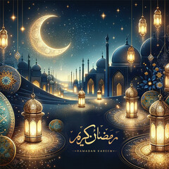 Free luxury vector realistic greeting ramadan kareem mubarak arabic ramazan banner post calligraphy design image