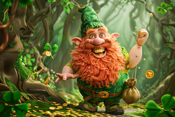 Leprechaun in the forest. St. Patrick's Day.