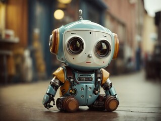 Fototapeta premium Friendly positive cute cartoon robot. AI Generated.