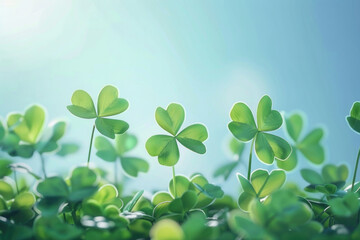 A group of four leaf clovers in a field, suitable for luck and nature concepts