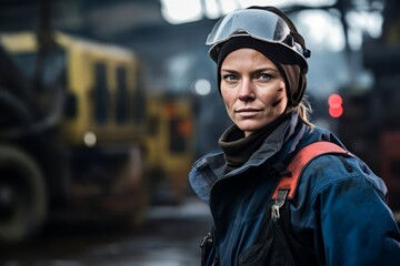 Obraz premium Strength Forged in Steel: A Portrait of a Female Steelworker in Her Industrial Domain
