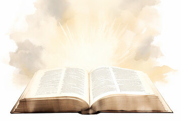 Opened Ancient Book as Holy Bible Watercolor Illustration