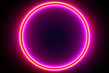 Obraz premium Yellow and Pink Neon Round Frame on Black Background