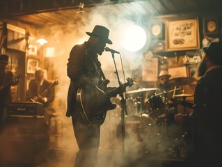blues band playing at juke joint smoke hazy dancing vintage photograph nightclub 19s