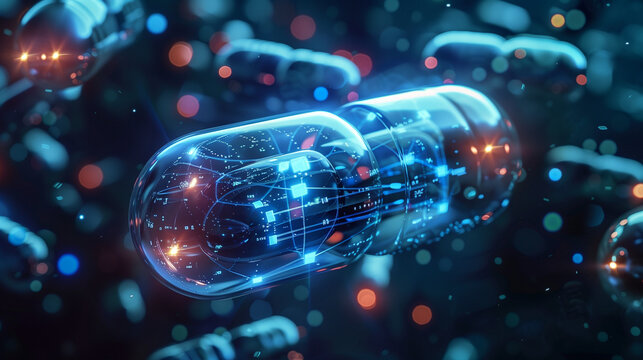 Futuristic Nanotechnology Capsule in Microscopic View
