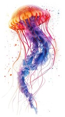 Fototapeta premium jelly fish in vector gradient in points png white background colorful