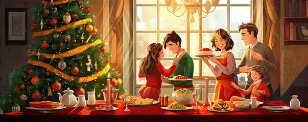 Happy family eating a christmas dinner. celebrating christmas at home