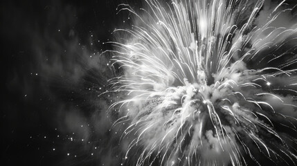 A stunning black and white photo of a fireworks display