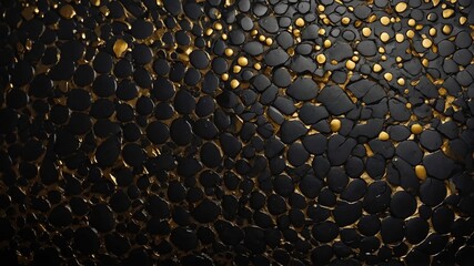 Black surface with gold dots. Suitable for abstract backgrounds or luxury designs. Generative Ai