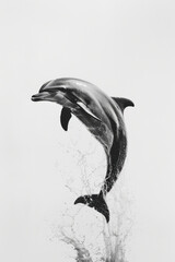 A black and white photo of a dolphin jumping out of the water