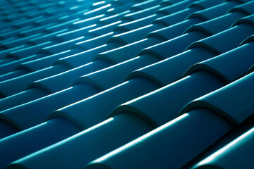 Blue colored classic corrugated roof tiles