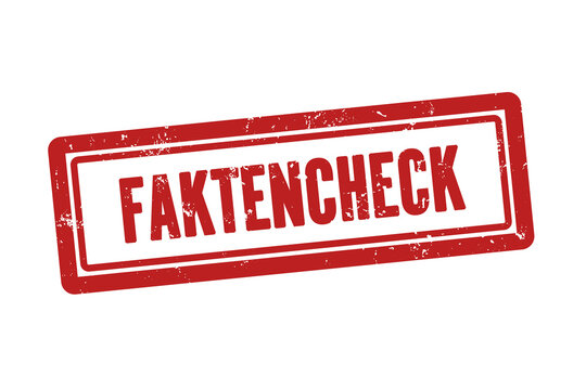 Faktencheck. Ein roter Stempel isoliert auf weissem Hintergrund im grunge stil.