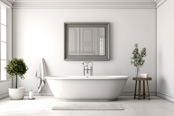 Fototapeta na wymiar A sophisticated bathroom adorned in light gray hues exudes contemporary elegance, showcasing sleek fixtures and minimalist design elements.