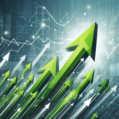 Upward green arrows for business success and growth, signifies progress and positive momentum in business. Created by generative ai