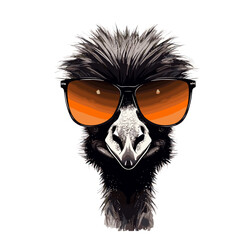 vector illustration of an ostrich in sunglasses isolated on a white background