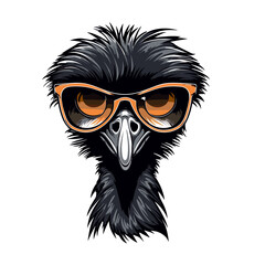 Portrait of ostrich with sunglasses. Vector illustration on white background.