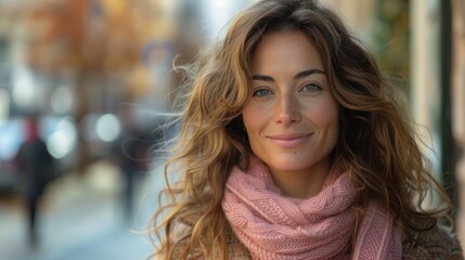 Obraz premium Woman With Long Hair in Pink Scarf