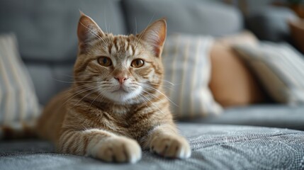 Cat Relaxing on Couch With Pillows