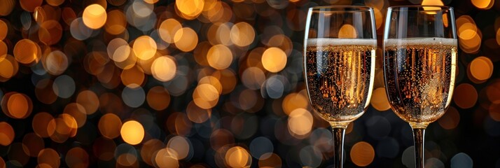 Two Glasses of Champagne on Table - obrazy, fototapety, plakaty