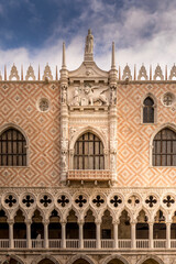 Venice, Italy - February 6, 2024: Architectural detail - Ducal Palace on Piazza San Marco in...