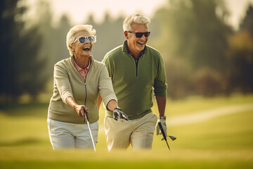 Smiling Senior Couple on Golf Course