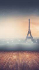 Parisian evening. Eiffel Tower at sunset. View from the observation deck. - obrazy, fototapety, plakaty