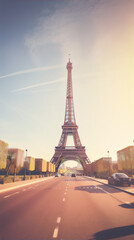 Paris, France. Eiffel Tower at sunset. Retro toned picture of the famous landmark of Paris.
