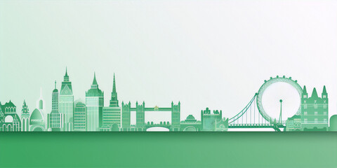 Green cityscape illustration of London's most famous landmarks