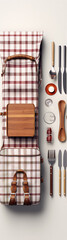 Picnic equipment and cutlery on a white background.