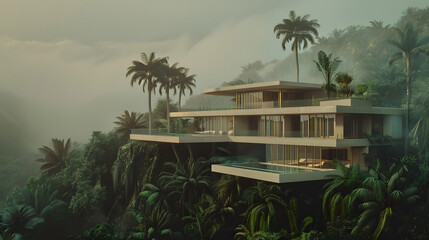 Fototapeta premium modern house at the jungle. Generative AI