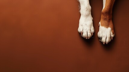 Two different dog paws against a brown background