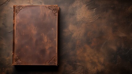 Leather-bound book on a textured surface