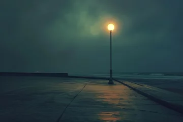 Rolgordijnen lone light lamp on the pier in the night © haxer