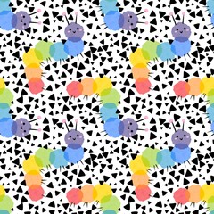 Cartoon animals seamless watercolor caterpillars pattern for wrapping paper and fabrics and linens and kids clothes