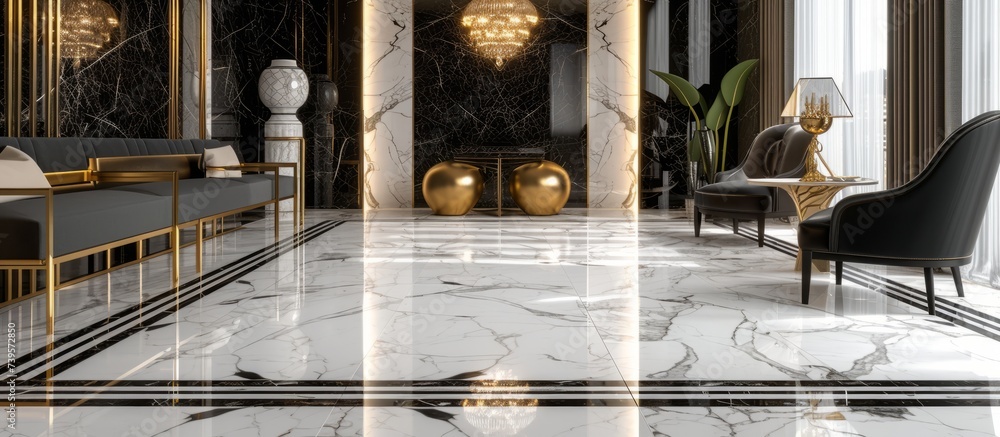 Poster elegant white marble floor pattern background for interior design and architecture projects