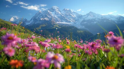 Mountain Overlooking Field of Flowers