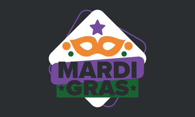 Mardi Gras Carnival in New Orleans. Fat Tuesday. Traditional holiday, celebration annual. Folk festival, costume masquerade, fun party. Carnival mask. Poster, card, banner and background. Vector