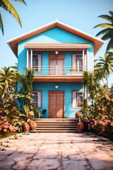 Tuinposter An enchanting snapshot capturing the vibrant charm of Havana, Cuba, with its colorful array of old, weathered houses lining the bustling streets of the city center. © Людмила Мазур