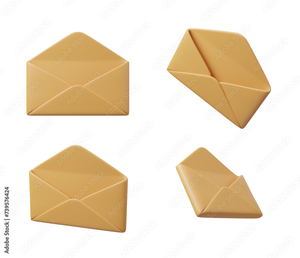 Poster four cartoon envelope icons with variations showing one closed, one open, against isolated backgroun