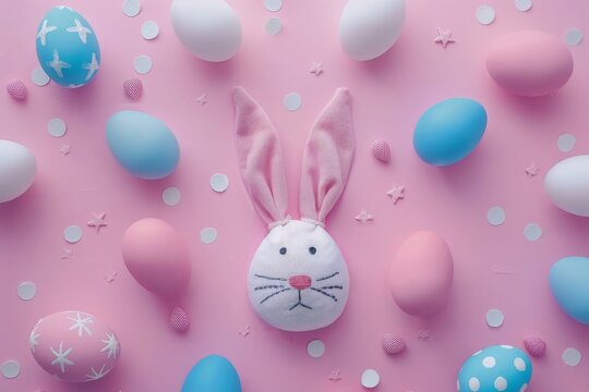 Happy Easter Eggs Basket Rose Pearl. Bunny in Rose Velvet flower Garden. Cute 3d kaleidoscopic easter rabbit illustration. Easter vintage easter card card wallpaper plush novelty item