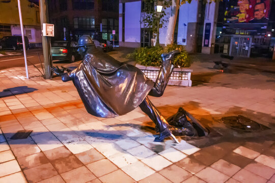 The Vaartkapoen - statue of Hercule Poirot or policeman on Boulevard Leopold II, .  Brussels