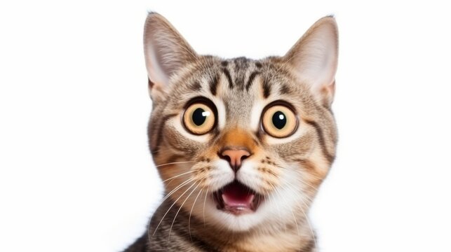 funny cat with a surprised face on a white background