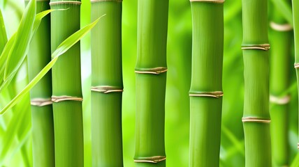 Vibrant green bamboo stalks close-up